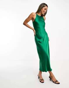 &amp; Other Stories зеленое атласное платье миди косого кроя
