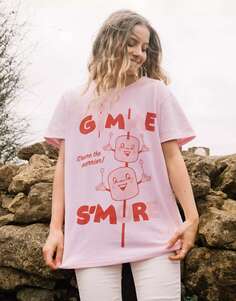 Розовая футболка унисекс с графическим рисунком Gimme s&apos;more Batch1