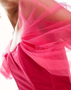 Розовое платье миди из тюля с корсетом и рюшами из кружева и бисера Lace &amp; Beads