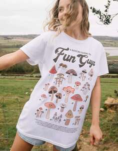 Белая футболка унисекс Fun Guys с рисунком грибов Batch1