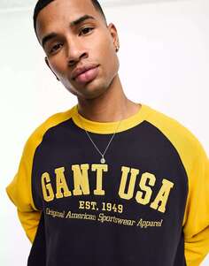 Темно-синий/желтый бейсбольный свитшот реглан оверсайз с логотипом GANT USA