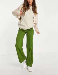 Зеленые строгие брюки прямого кроя с завышенной талией и передним швом Pull&amp;Bear