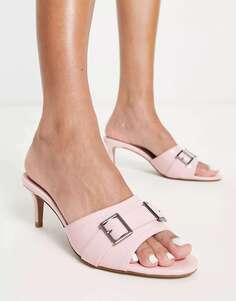 Розовые туфли-мюли на среднем каблуке с фурнитурой ASOS Holbrook