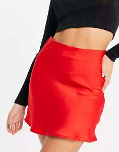 Красная атласная мини-юбка NaaNaa с диагональным узором