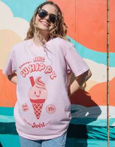 Розовая футболка унисекс в винтажном стиле с рисунком мороженого Mrs Whippy Batch1