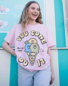 Розовая футболка унисекс с рисунком мороженого Batch1 you cone do it