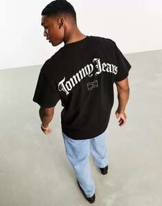 Черная непринужденная футболка с логотипом и аркой на спине Tommy Jeans