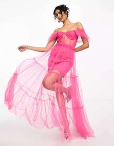Эксклюзивное розовое платье макси из корсетного тюля Lace &amp; Beads
