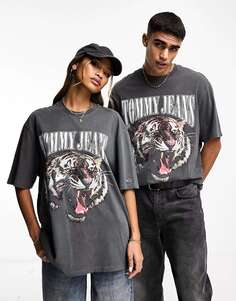 Темно-серая футболка унисекс с винтажным логотипом тигра Tommy Jeans