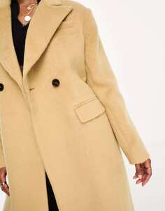 Пальто светло-бежевого цвета с шерстяным узором макси 4th &amp; Reckless