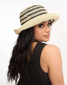 Соломенная шляпа-ведро в полоску фестиваля South Beach кремово-черного цвета - MULTI