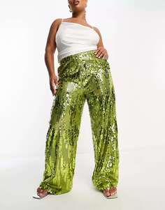 Зеленые расклешенные брюки с пайетками Extro &amp; Vert