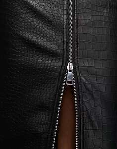 Черная кожаная макси-юбка Simmi с молнией Simmi Clothing