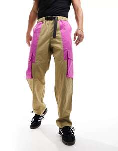 Мешковатые брюки карго светло-коричневого и розового цвета с ремнем из лямок ASOS