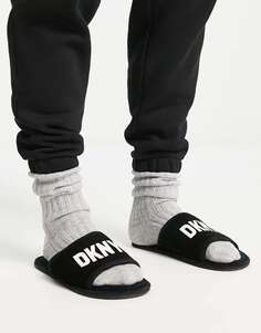 Черные шлепанцы с логотипом DKNY