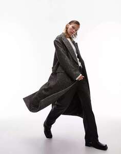 Монохромное деловое пальто из смесовой шерсти с рисунком &quot;елочка&quot; Topshop
