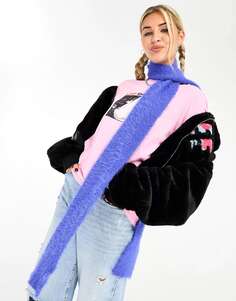 Узкий вязаный шарф с ресничками Skinnydip темно-синего кобальта