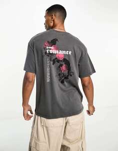 Супер-оверсайз-футболка ADPT серого цвета с принтом в виде роз на спине