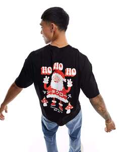 Черная оверсайз-футболка Jack &amp; Jones с принтом Санта-Клауса на спине