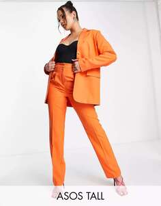 Оранжевые мужские костюмные брюки с эластичной резинкой на талии ASOS Tall