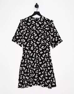 Ликюрное мини-платье с оборками черного цвета с цветочным принтом Liquorish