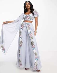 Бледно-голубые брюки-шарара Maya с контрастным цветочным узором