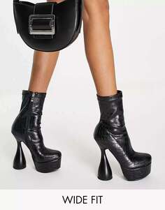 Черные ботинки на платформе Simmi London Wide Fit с расклешенным каблуком Simmi Clothing