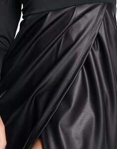Черное платье миди 2 в 1 с длинными рукавами и юбкой из искусственной кожи ASOS