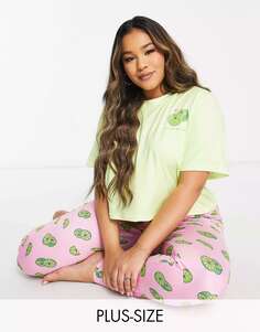 Укороченная пижама цвета лайм Loungeable Plus зеленого и розового цвета