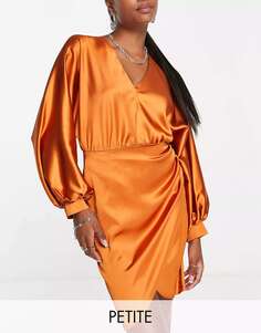 Ярко-оранжевое атласное мини-платье с воланами London Petite и драпировкой спереди Flounce London