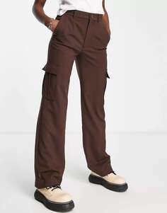 Коричневые брюки карго прямого кроя с высокой талией и завышенной талией Pull&amp;Bear