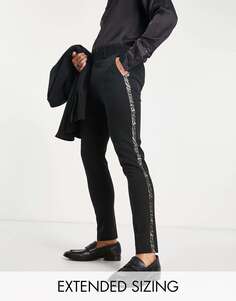 Черные суперузкие брюки-смокинг с полосками по бокам от ASOS