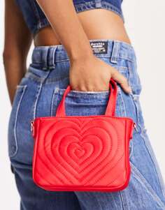 Мини-сумка Skinnydip из красной стеганой ткани с принтом в виде сердечек Святого Валентина и съемным ремешком через плечо