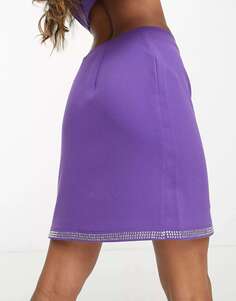 Фиолетовая мини-юбка с изогнутым подолом и стразами NA-KD X Janka Pollani