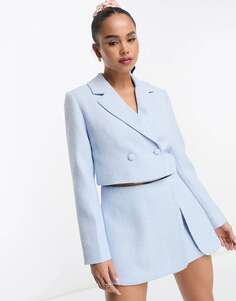 Голубой укороченный двубортный пиджак-букле Miss Selfridge