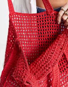 Ярко-красная плетеная пляжная сумка South Beach