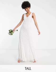 Белое платье макси со шлейфом и украшением Beauut Tall Bridal