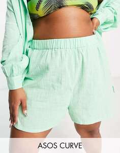 Текстурированные пляжные шорты пастельно-зеленого цвета ASOS DESIGN Curve