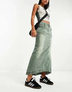 Оливково-зеленая джинсовая юбка макси со швами Emory Park
