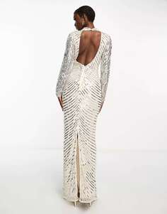 Платье макси премиум-класса Beauut с открытой спиной кремового и серебристого цвета