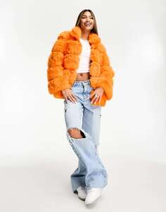 Оранжевая короткая куртка в рубчик из искусственного меха Jayley