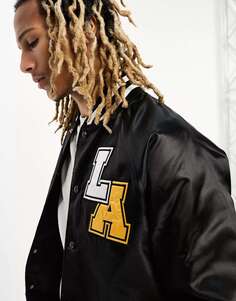 Черная атласная университетская куртка New Era LA Lakers