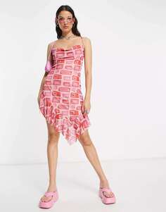 Розовое платье-комбинация с воротником-хомутом и геопринтом Another Reason