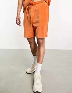 Оверсайз-шорты ASOS из ярко-оранжевого велюра в рубчик