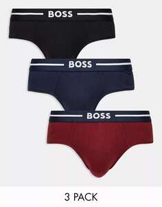 Три пары трусов-хипстеров Boss Bodywear черного, красного и синего цвета