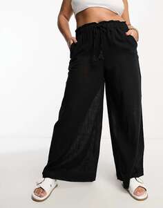 Черные пляжные брюки с широкими штанинами и завязками на талии Simply Be