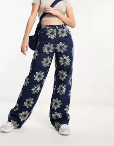 Широкие джинсы Daisy Street из денима с цветочным узором в стиле батик и потертыми карманами