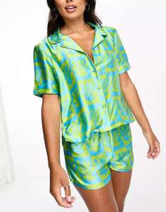 Атласная рубашка Luna Revere и короткая пижама с принтом ракушек в стиле ретро
