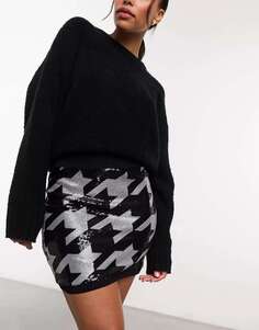 Черно-белая мини-юбка с пайетками AllSaints Juela Toni