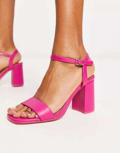 Ярко-розовые босоножки на блочном каблуке с квадратным носком New Look